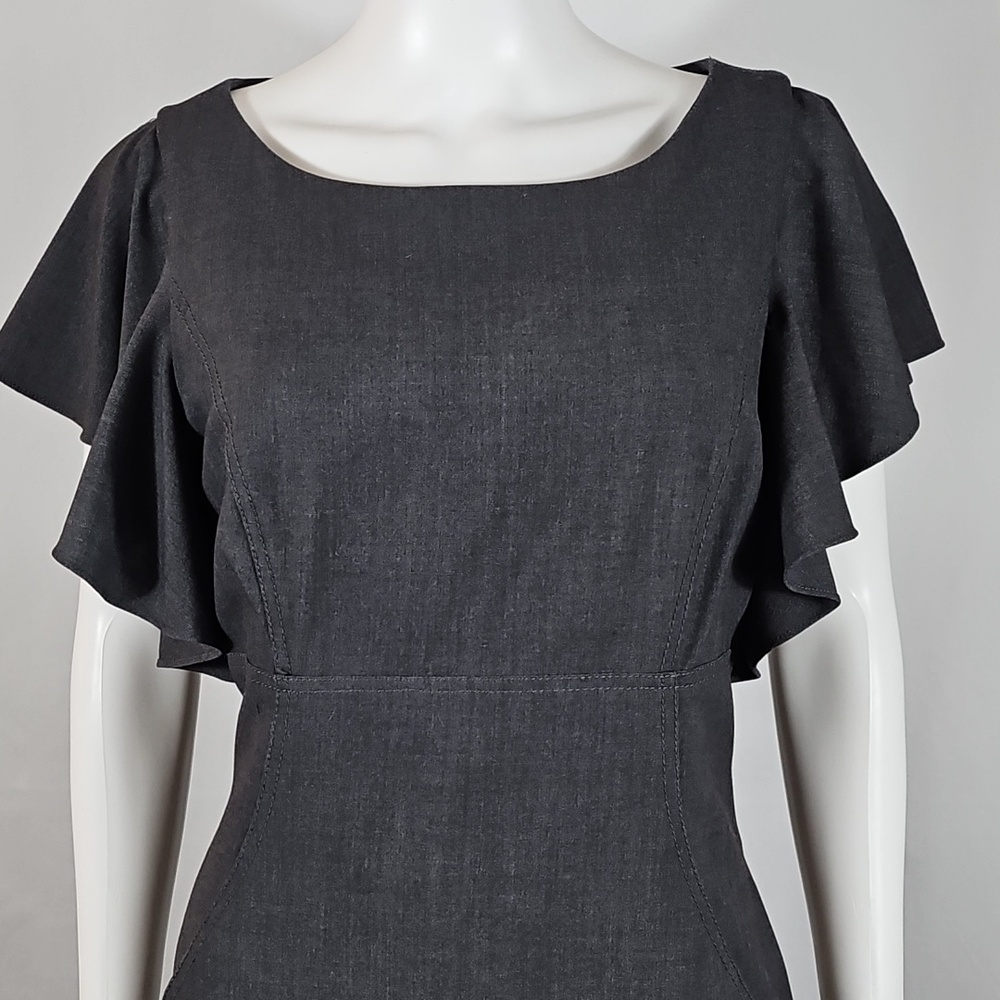 Calvin Klein Charcoal Grey Flutter Ruffle Sleeve Knee Length Sheath Dress - Picture 4 of 16